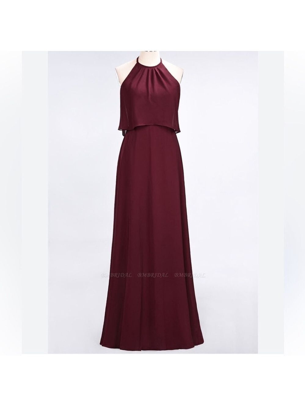 MORI LEE formal two piece set 'ball gown' skirt & halter neck fitted top maroon
